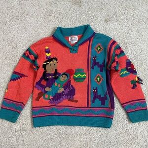 VINTAGE Women's TRADITIONAL TRADING CO. Colorful HAND KNIT Indian Teepee SWEATER